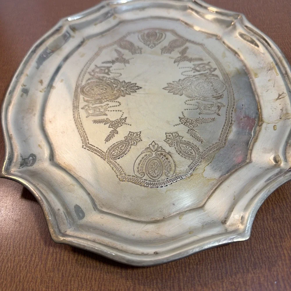 Vtg Brass Tray Embossed Design 12